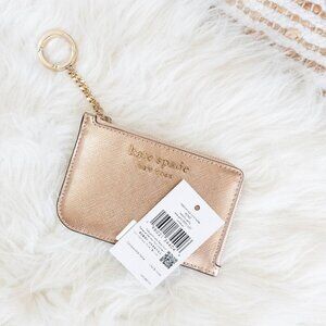 ♠️ kate spade ♠️ NWT! CAMERON ROSE GOLD L-ZIP CARD HOLDER WALLET KEYCHAIN COMBO